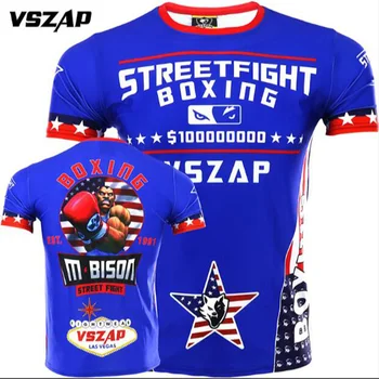 

Summer VSZAP Tyson Boxer T-shirt Stretch Quick-Drying Short-Sleeved Men Muay Thai MMA Sports Fighting Combat Men Fitness T-Shirt
