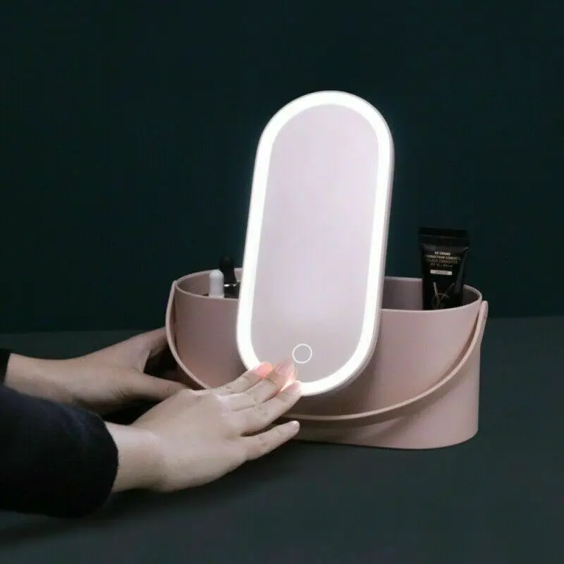  Makeup Storage Box with LED Mirror Travel Makeup Case Portable Cosmetic Storage Box