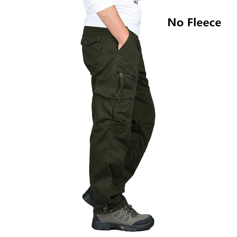 Зимние толстые теплые брюки карго мужские двухслойные хлопковые флисовые комбинезоны свободные брюки с несколькими карманами мешковатые военные тактические брюки