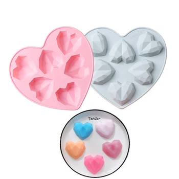 

Free ship 6 Cavity Diamond Love Heart Shape Silicone Molds Cake Decorating Tools Mousse Chocolate Dessert Bakeware Pastry Mould