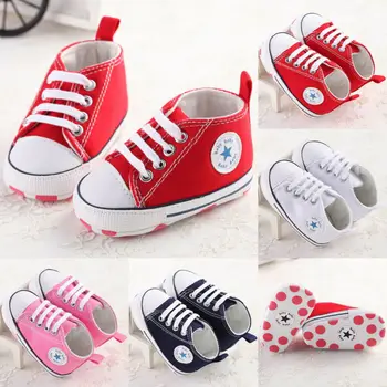 

2019 Brand New Newborn Infant Baby Girls Boys Casual Stars Cribs Shoes Patchwork Lace Up Cotton Soft Sole First Walkers 0-18M