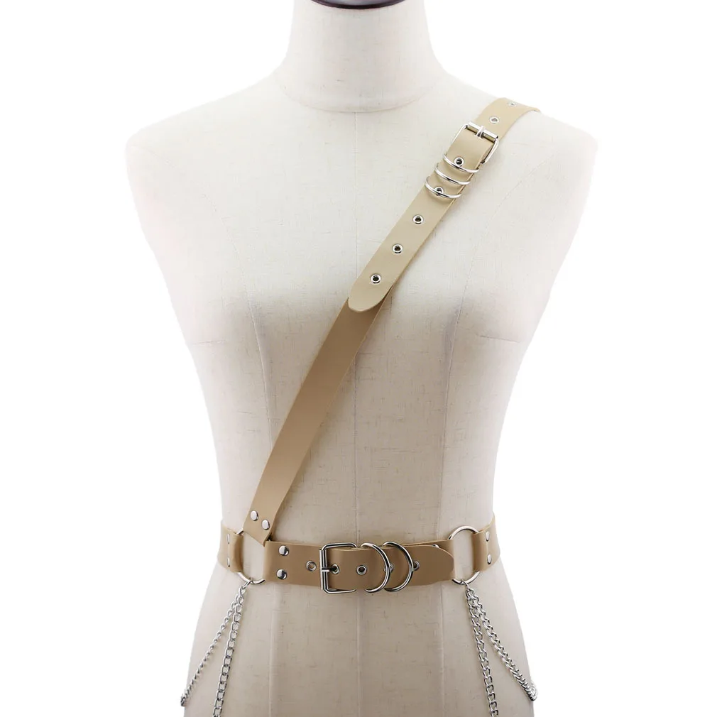 New Design Punk Hip-hop Fashion Women's Belt Chain Trend Leather Needle Buckle Chain Belt SW350 - Цвет: Skin