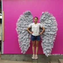 Индивидуальная модель большого размера красивые серые Крылья ангела для танцев сценическое украшение на заднюю стенку шоу реквизит