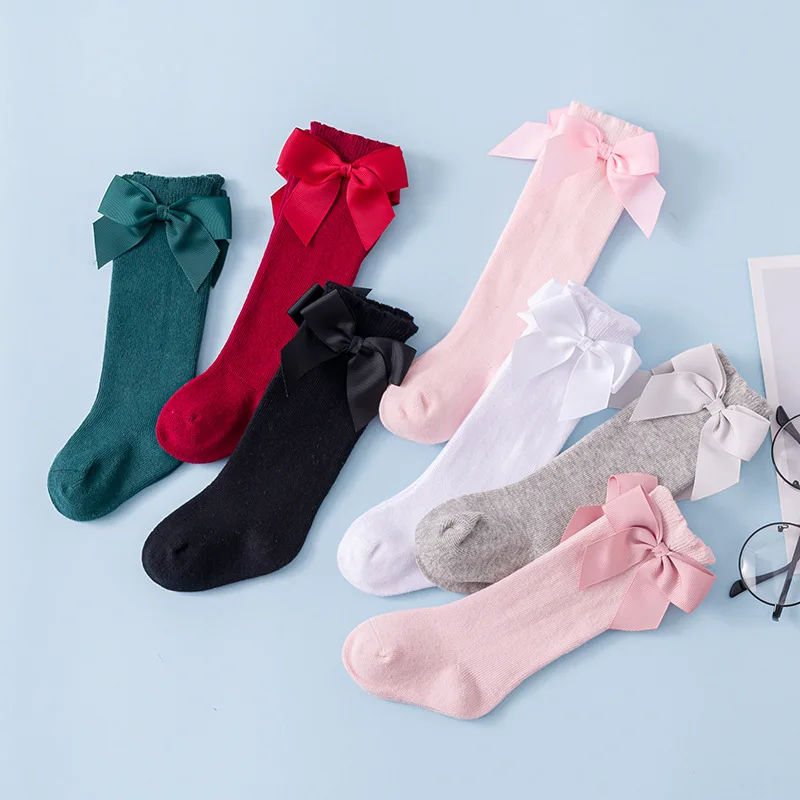 Calcetines de algodón con lazo grande para niña, niño niña medias para, artículos para bebé, Ctue hasta la rodilla, 0-3 años, 1 par