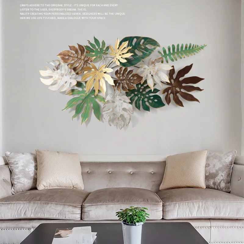 

Green Plants Monstera Deliciosa Pendant Wall Decoration Wrought Iron 3D Background Wall Hanging Craft Mural Ornaments R3287