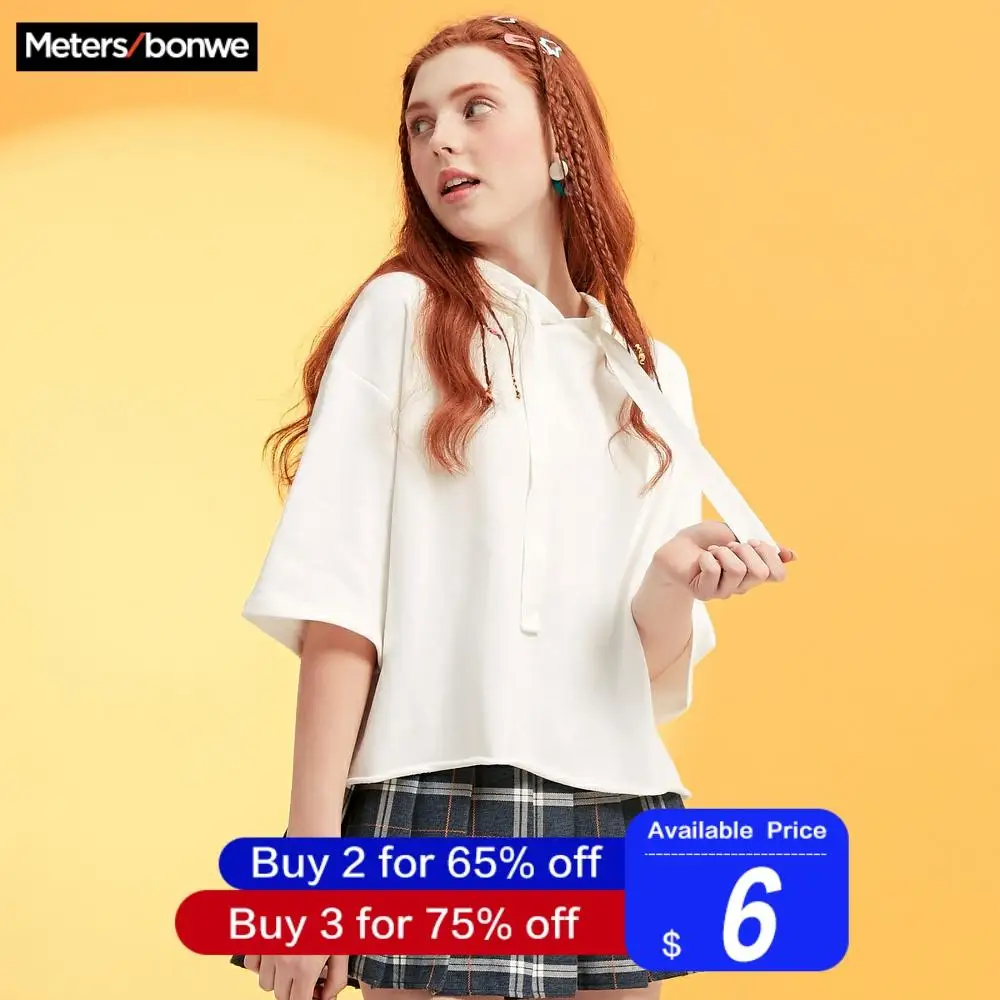 Metersbonwe толстовки для женщин сплошной цвет Повседневная Толстовка Новая летняя уличная одежда с коротким рукавом женские толстовки