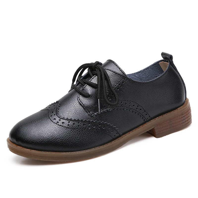 B32 Black Весенние женские кроссовки; туфли на плоской подошве; повседневные женские белые туфли из искусственной кожи на плоской подошве; белые женские теннисные туфли-броги на шнуровке - Цвет: B32 Black