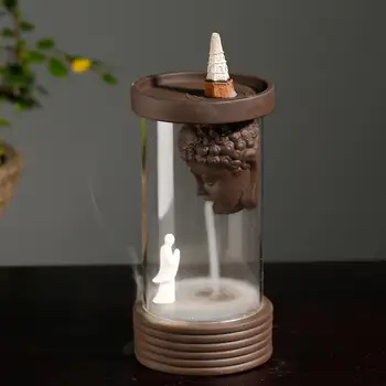 

Fish Buddha Design Backflow Incense Burners Cone Censer Holder With Acrylic Protective Cup Ceramic Incense Censer Home Decor