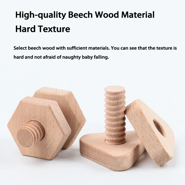 Beech Baby Toys Screw Nut Wooden Building Block Early Education Geometry Shape Matching Toy Fine Motor Skill Blocks for Toddlers 4