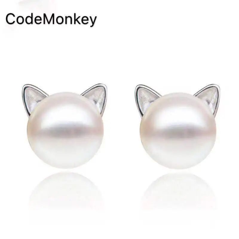 CodeMonkey Лидер продаж 925 пробы серебро пресноводный жемчуг кошка серьги женские модные ювелирные изделия подарок на день Святого Валентина E1133