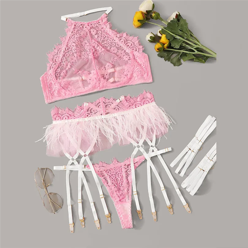 Bra+Garter+Briefs Set Sexy Erotic Lingerie Set Babydoll Cut-Out Sleepwear Exquisite Lace Soutien Gorge Sexy Erotique 30NOV613