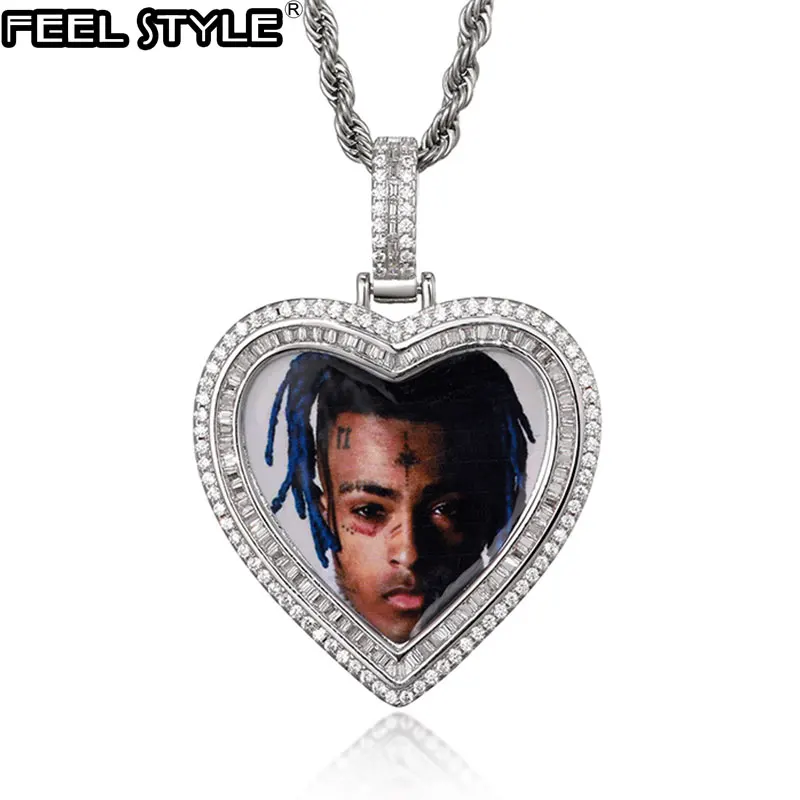 

Hip Hop Custom Made Photo Heart Medallions Iced Out Bling AAA Cubic Zircon Personalized Necklace & Pendant For Men Jewelry