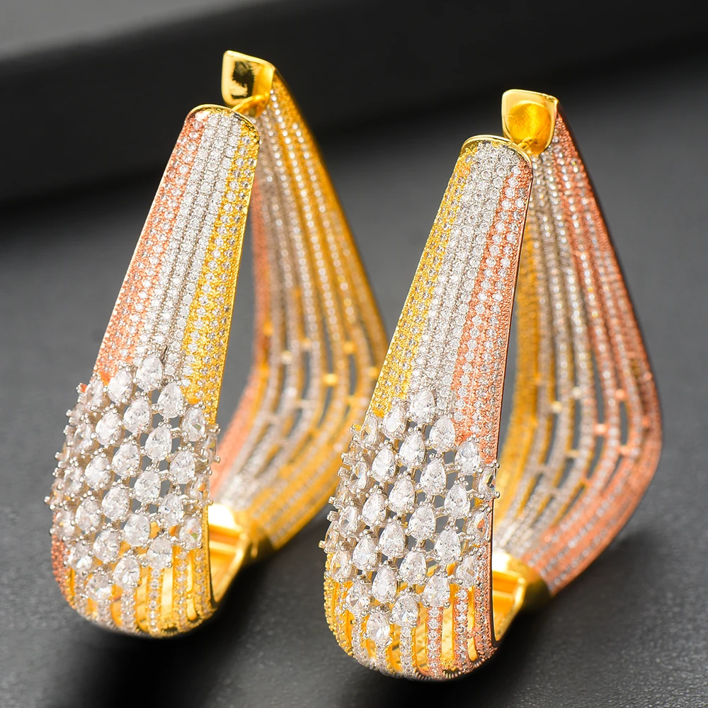 

GODKI Luxury Triangle Big Statement Hoop Earring For Women Wedding Geometry Full Mirco Cubic Zircon Nigerian Hoop Earrings
