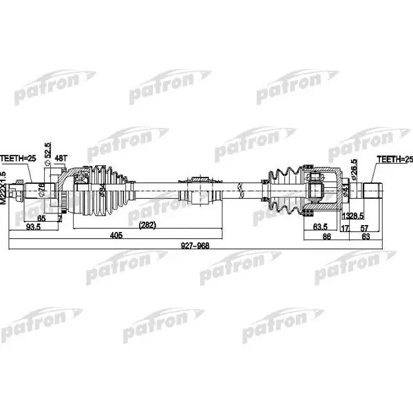 Полуось передний мост справа 25X927X52,5X25 ABS:48T HYUNDAI SOLARIS [SB] 11- KIA RIO [DX] 11 PATRON PDS0505