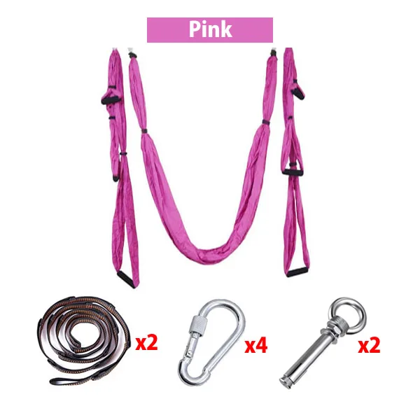 Pink Полный набор 6 ручек, антигравитационный Воздушный Гамак для йоги, летающие качели, трапеции для йоги, инверсии, устройство для упражнений, для домашнего спортзала, подвесной ремень - Цвет: Pink