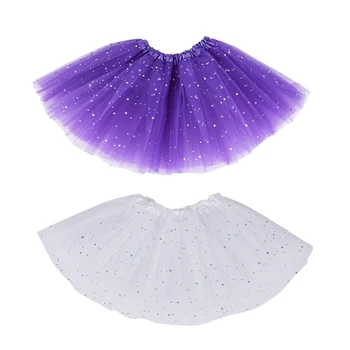 

2x Smart Baby Girl Clothes Stars Sequins Petticoat Ballet Dance Fluffy Tutu Skirt Purple & White