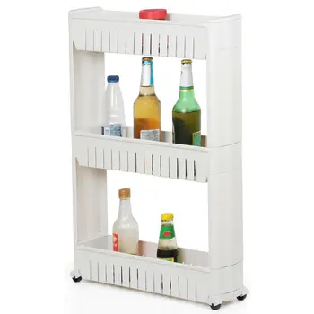 

3-Tier Slide Out Storage Tower Organizer Shelf for Laundry Kitchen Slim Space Saving Movable Assemble Plastic Storage Rack