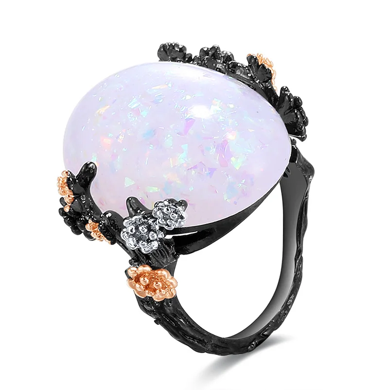 Женское кольцо с цветком сливы AMORUI белый натуральный камень опал винтажные