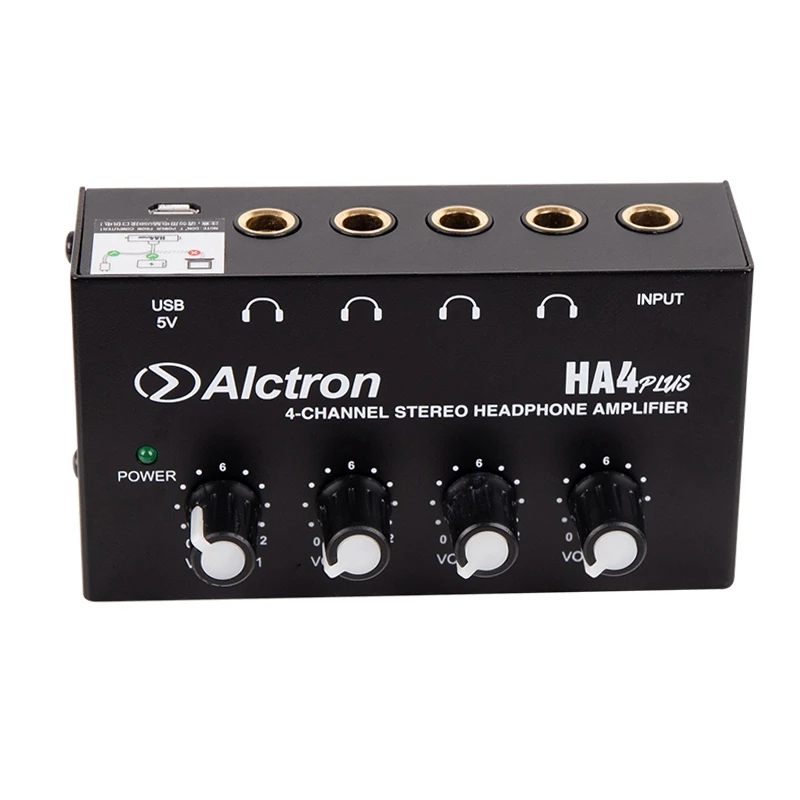 Alctron 4 Channel Portable Stereo Headphone Amplifier Mini Earphone Splitter Amp TRS Headphones Output Jack