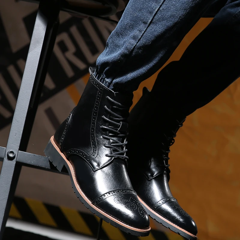 Мужская Новая обувь из искусственной кожи в британском стиле ботильоны Мужские осенне-зимние оксфорды унисекс больших размеров 38-48 обувь с перфорацией