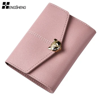 

HENGSHENG Lady Snap Fastener Short Clutch Wallet Vintage Matte Women Wallets Fashion Small Female Purse Short Purses Card Holder