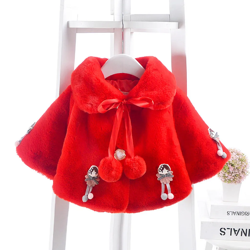 Winter Toddler Kid Baby Girls Doll Bow Thick Warm Coat Outwear Casual Plush Clothes Kids Clothes winterjas meisje roupa infantil