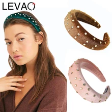 LEVAO, широкая губчатая Мягкая повязка на голову, Осенние стразы, ободок для волос, тюрбан для женщин, элегантные аксессуары для волос для девочек, обруч для волос
