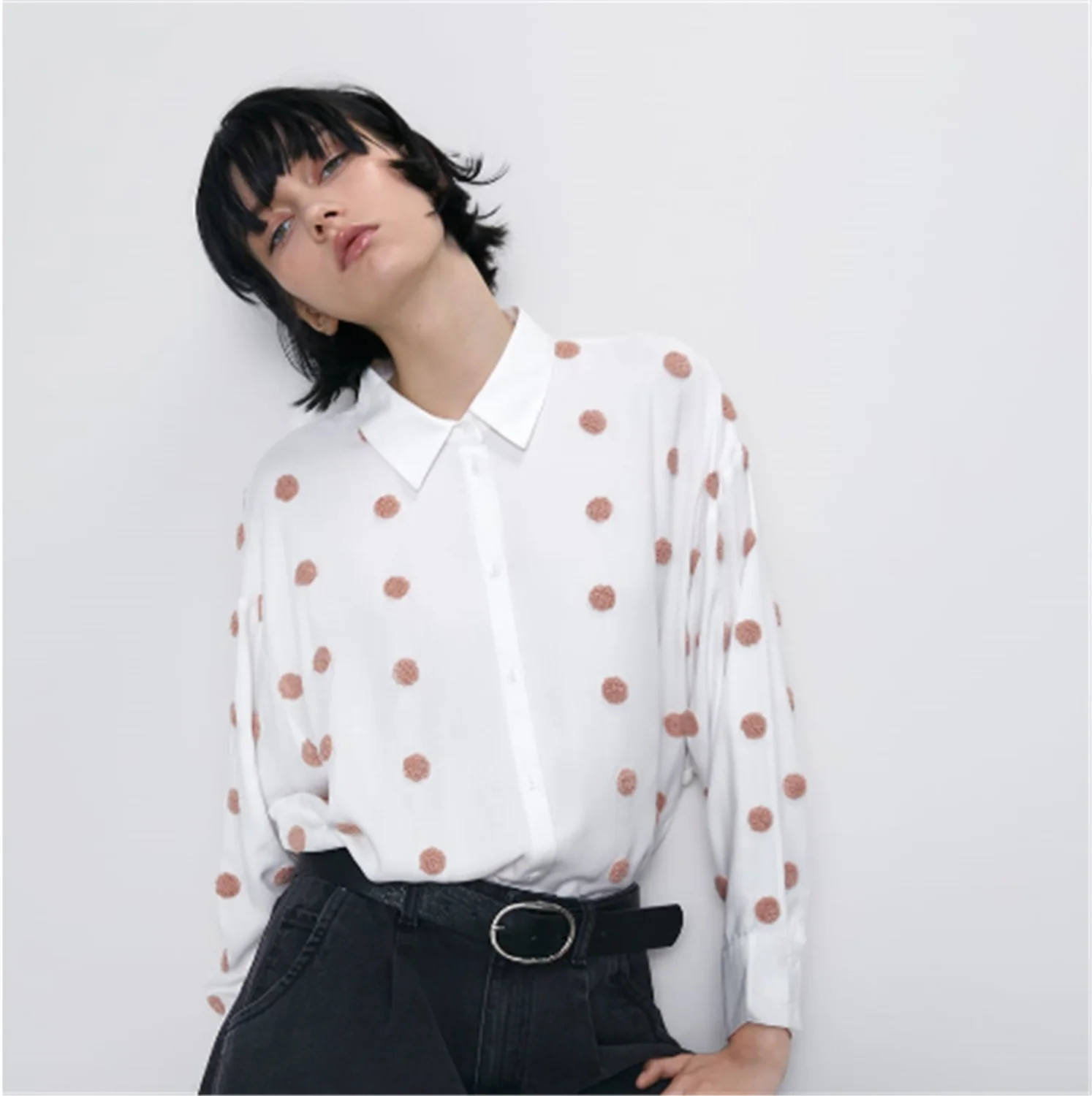 

ZA 2019 Women's Shirt Fashion New Autumn Women's Embroidery Wave Shirt Bohemian Women's Long-sleeved Lapiftel Shirt Party Gift