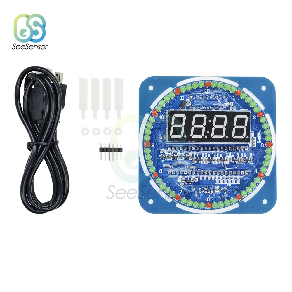 

Rotating DS1302 LED Digital Display Alarm Module Electronic Digital Clock LED Temperature Display DIY Kit Learning Board 5V