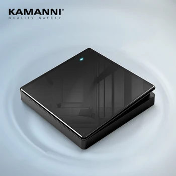 

KAMANNIi Luxury Light Switches US Standard Glass Panel Switch 1/2Gang 3 Way Crossbar Switch Black Power Push Botton Switch 220V