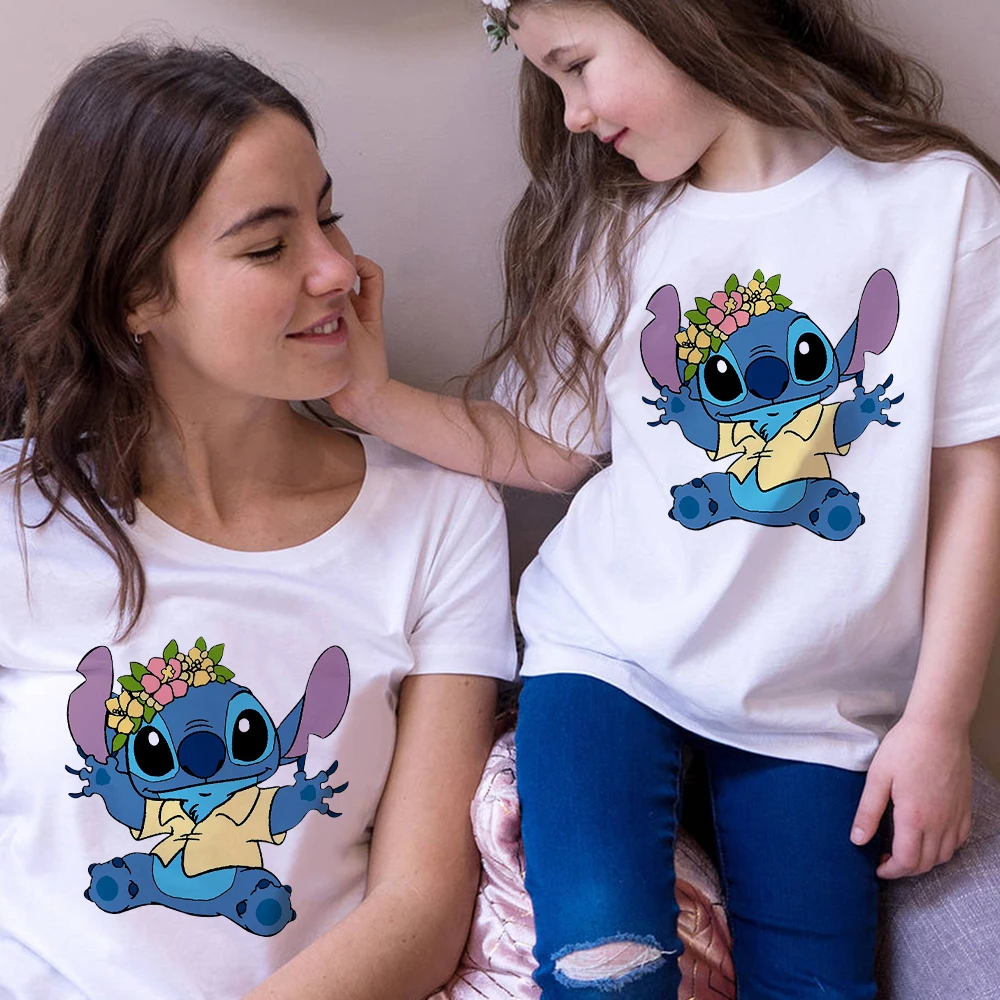 aunt and niece matching outfits Disney Children T-shirt Harajuku Tshirt Women Men Lilo & Stitch Graphic Girl Boy Kids T Shirts Summer Family Clothes Dropship matching family christmas outfits