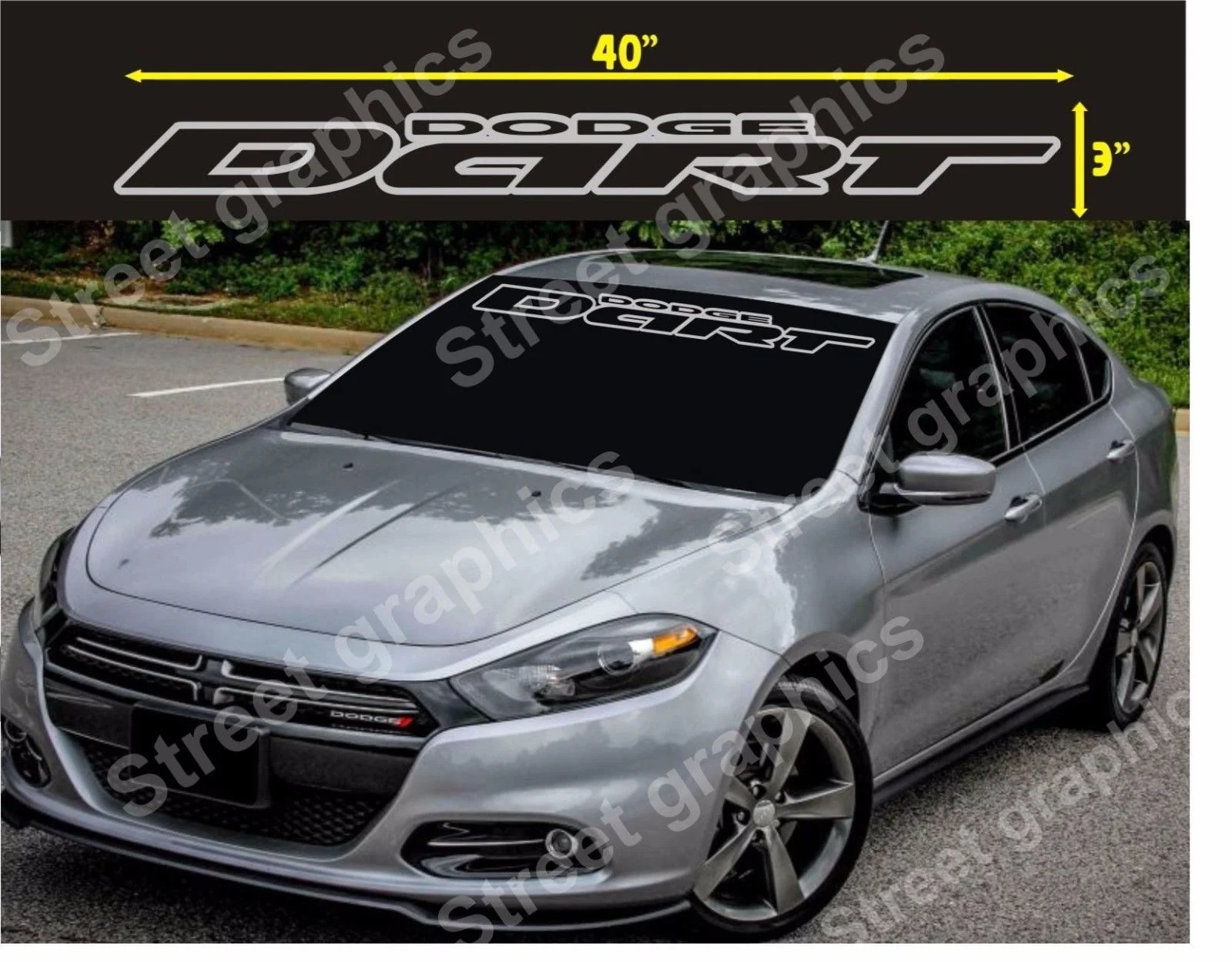 Виниловая наклейка для DODGE DART OUTLINE серебряного лобового стекла