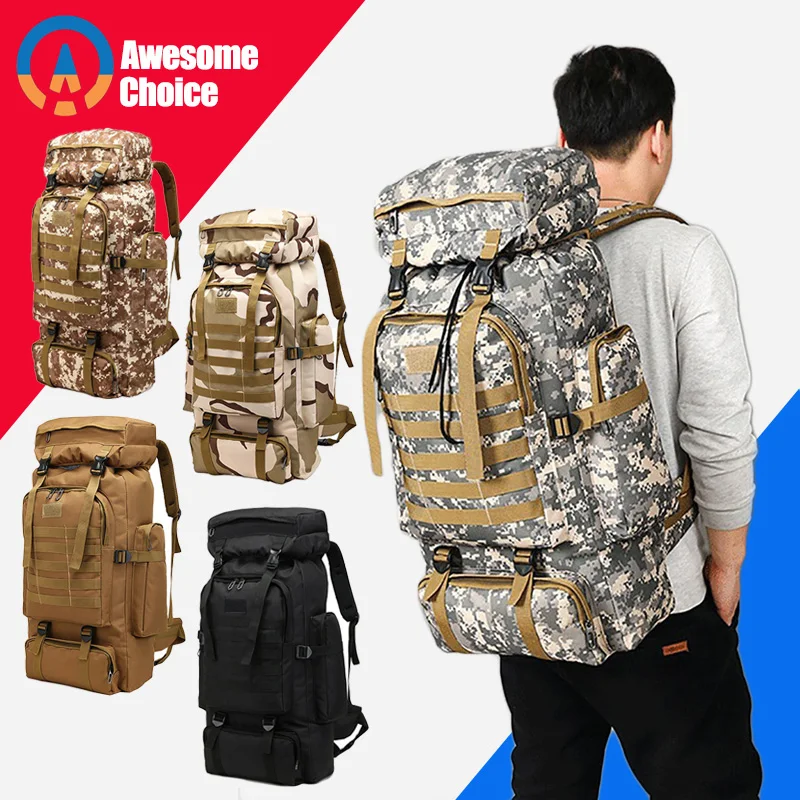  80L Waterproof Molle Camo Tactical Backpack Military Army Hiking Camping Backpack Travel Rucksack O