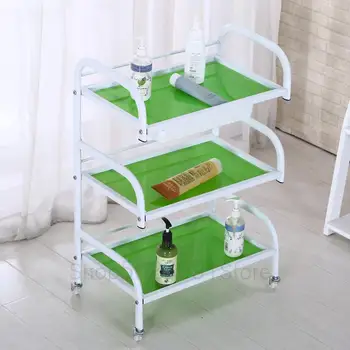 

Beauty Salon Cart Three-tier Shelf with Drawer Beauty Salon Nail Cart Tilt Glass Tool Trolley