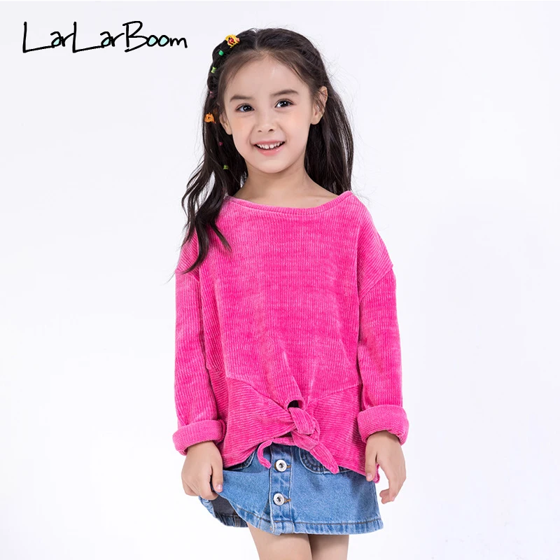 LarLarBoom/футболка для девочек г. Новая Осенняя модная Однотонная футболка с длинными рукавами из нейлона и шифона топы с круглым вырезом для девочек - Цвет: Rose