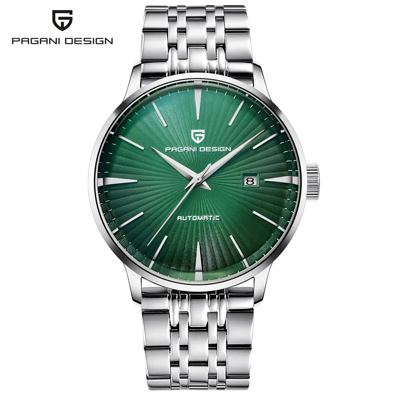 PAGANI DESIGN New Green Men Watches Waterproof Automatic Mechanical Wristwatches Mens Steel Leather Watchband Watch reloj hombre