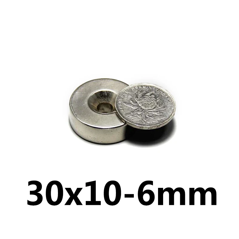 

100/200/300 pcs 30x10 Hole 6mm Super Loop Countersunk Strong Ring Magnet Rare Earth Neo Neodymium Magnets Cylinder 30*10-6mm
