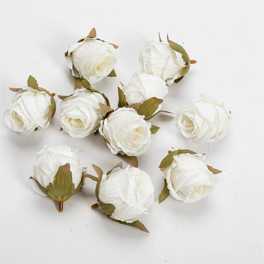 Nanairo 10pcs 3.5cm Retro Artificial Canvas Rose Flower Head Home Wedding Party Decora Christmas Craft Accessories Fake Flowers