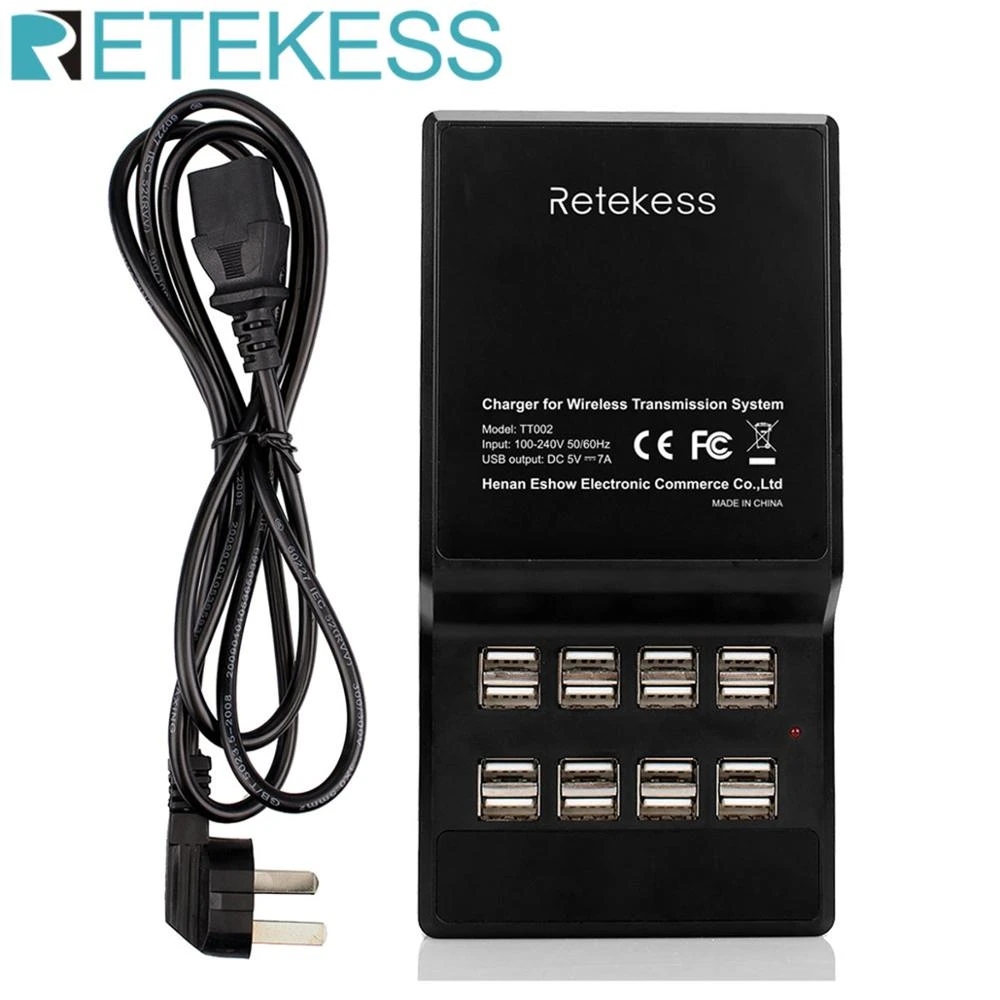 RETEKESS TT002 16 Port USB Charger Base 35W DC 5V 7A USB Charging Dock Built-in Spare Fuse for Wireless Tour Guide System