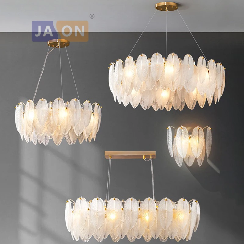 Artistic White Glass Goose Feather Designer Round Oval Led Chandelier Lighting Lustre Suspension Luminaire Lampen For Foyer Chandeliers Aliexpress