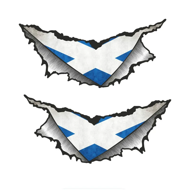 

Large Pair Triangular Ripped Torn Metal Scotland Scottish County Flag Vinyl Car Stickers Motorcycle Decal Decoration KK18*16cm