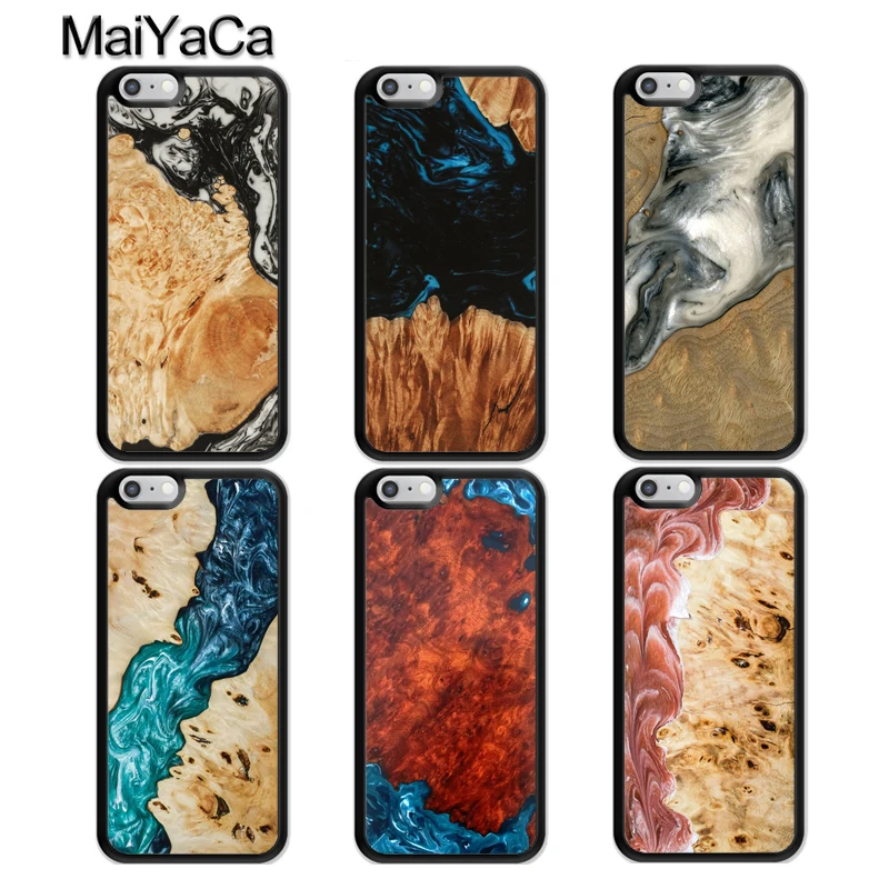 MaiYaCa роскошная деревянная смола для iPhone 4S SE 5C 5S 6S 7 8 Plus X XR XS MAX samsung черный мягкий