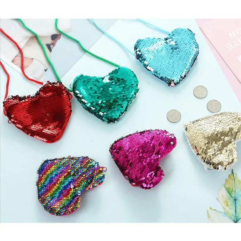Модный кошелек для монет в форме сердца с блестками, Шикарный кошелек для монет, мини-кошелек для монет, подарки на день рождения для детей