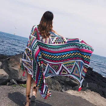 

KYQIAO Women ethnic head scarf 2020 female autumn spring Spain style hippie design long geometric print scarves muffler