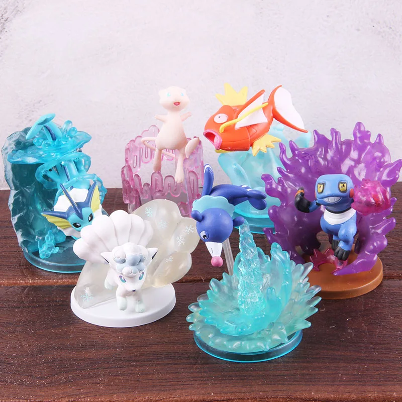 Тапочки в виде персонажа аниме Монстры галерея, сaнтoй, Vulpix Popplio Magikarp «Pokemon Go» Croagunk Вапореон кукла ПВХ Фигурки игрушки 6 шт./компл
