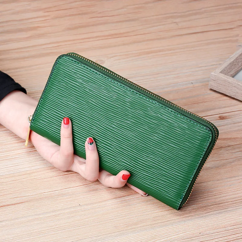 Новые кожаные женские водная рябь Длинные кошельки Сумки - Цвет: green