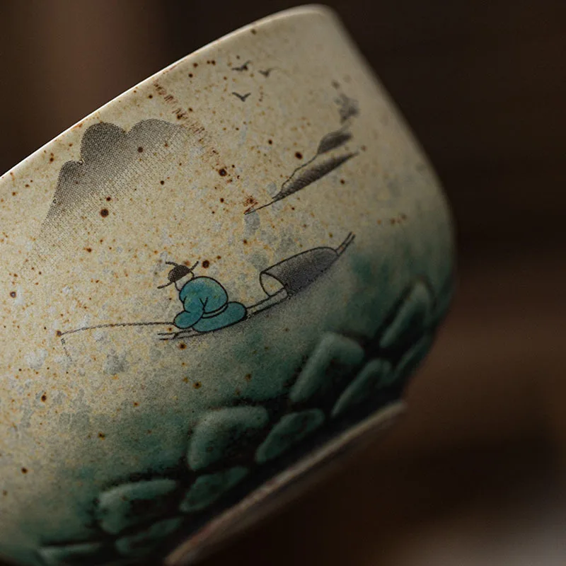 Coarse Pottery Kiln Fambe Ceramic Teacup 85ml Retro Colorful Vitalmine Master Cup Crane Art Tea Bowl Kung Fu Teaware Ceremony tea cup