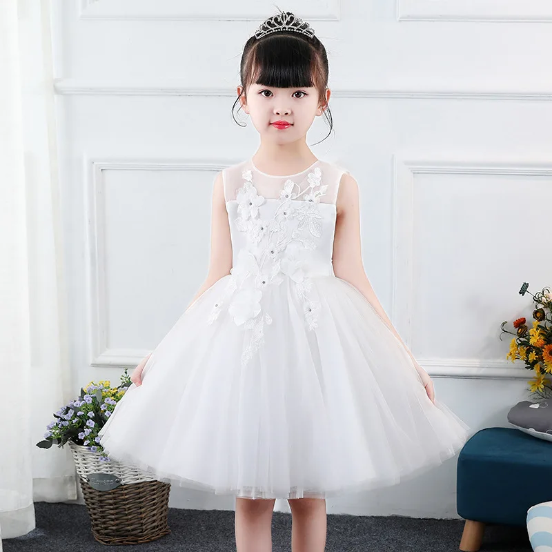 Skyyue детское платье с цветочным узором для девочек для Свадебная аппликация вышивка детские вечерние платье для причастия, платье с фатиновой юбкой бальное платье белого и розового цветов DK2801