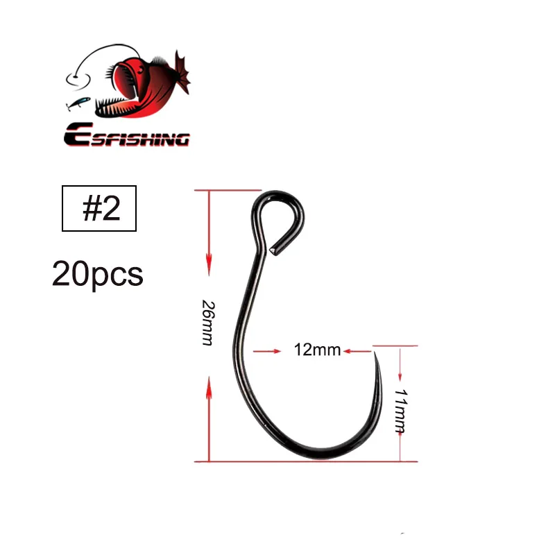 ESFISHING-anzuelo de gusano para Pesca, aparejos de 20 piezas, anzuelos de acero con alto contenido de carbono, No 2, 4, 6, 8, señuelo de Pesca, accesorios de Pesca, tiro directo