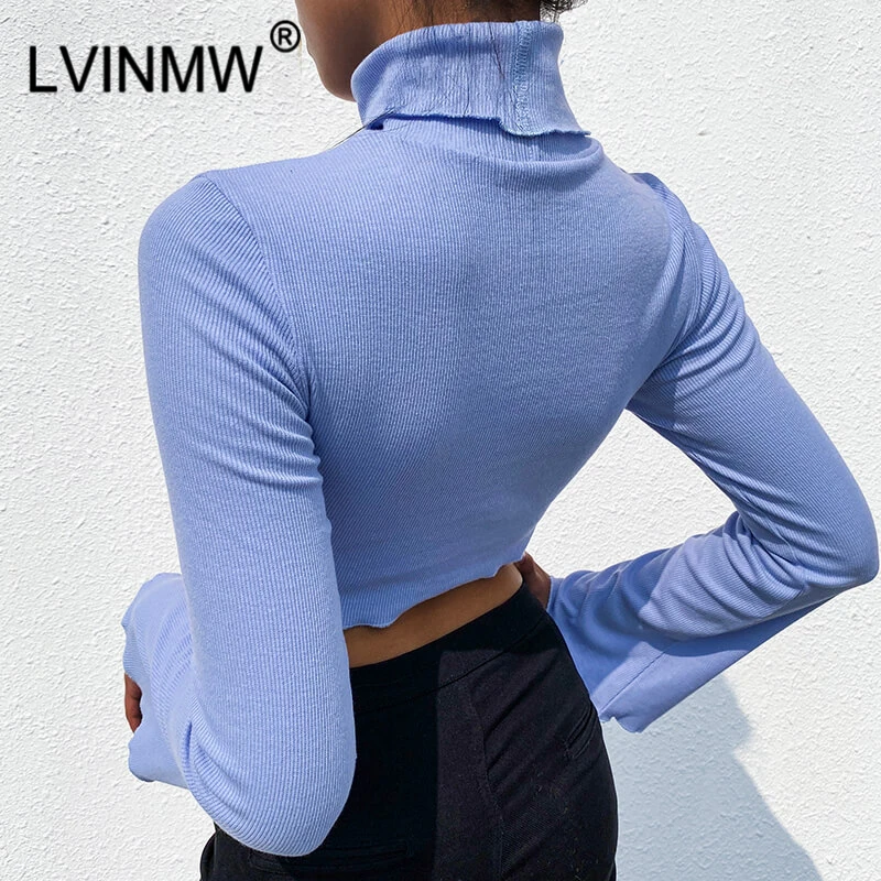 Женская трикотажная футболка LVINMW укороченный топ с высоким вырезом и